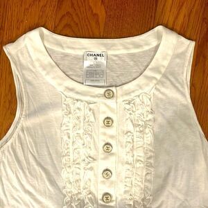 CHANEL White Ruffle Tank Top 38